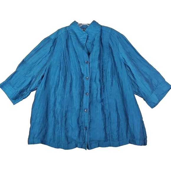 Maggie Barnes~Woman Plus Size 3X~ Blue Light Jacket Shirt Linen Blend Button-Up - Picture 1 of 9
